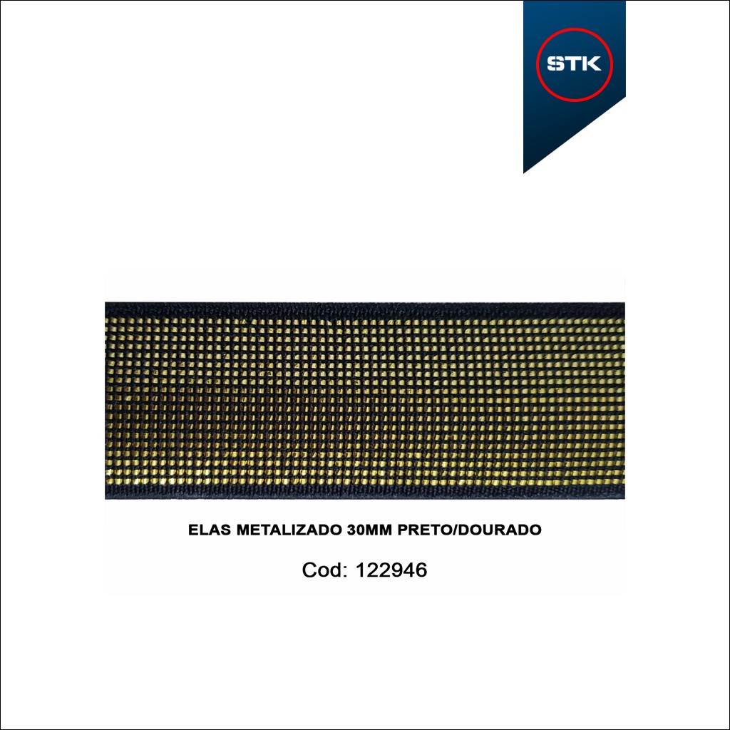 ELÁSTICO STK 938 METALIZADO 30MM PRETO / DOURADO