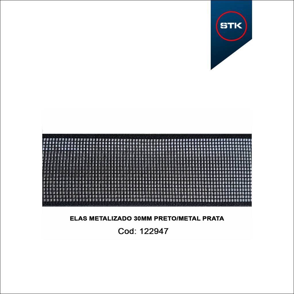 ELÁSTICO STK 938 METALIZADO 30MM PRETO / METAL PRATA